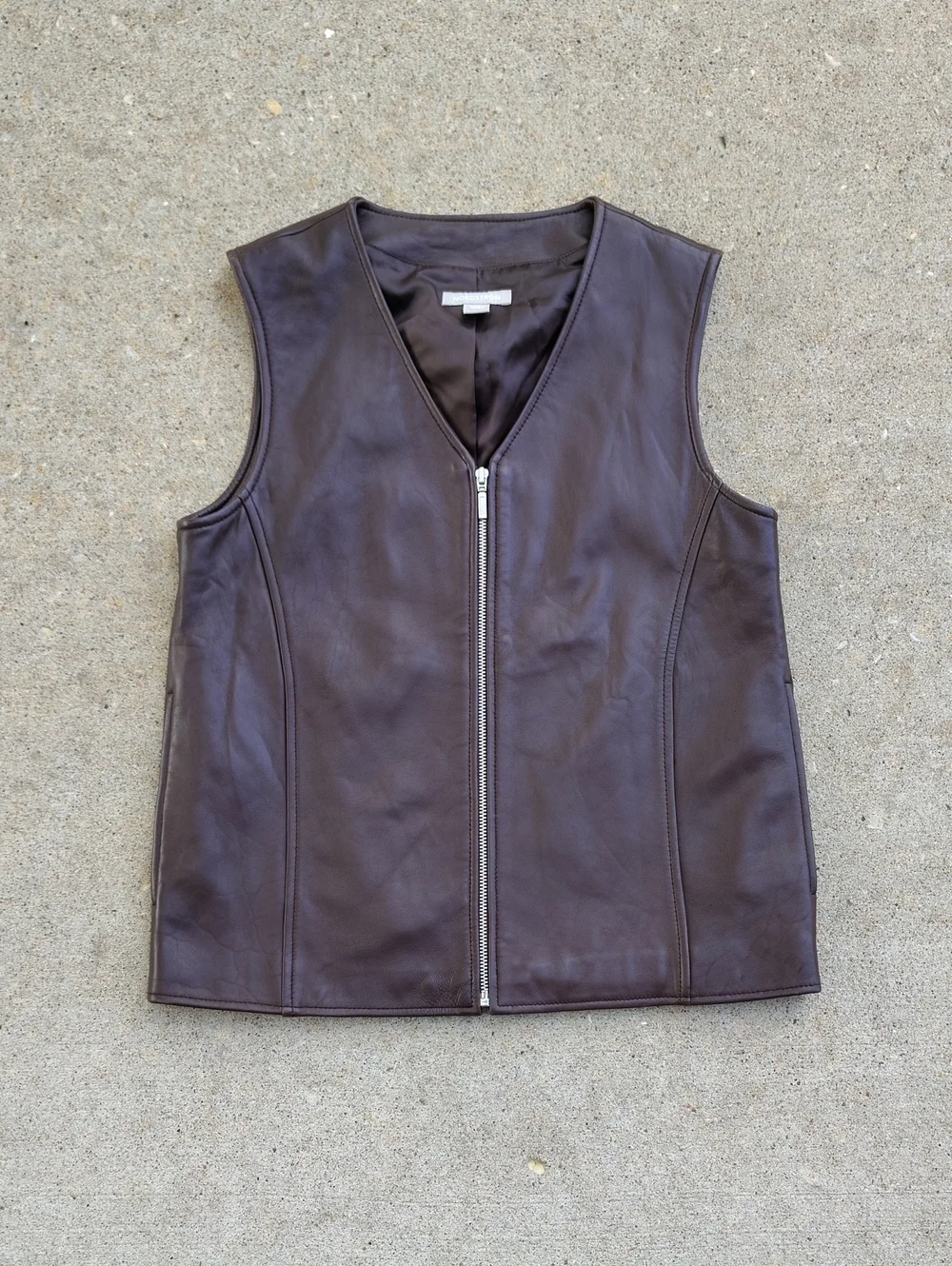 Nordstrom Lambskin Soft Leather Full Zip Vest Jacket Size XS Brown Grunge Biker